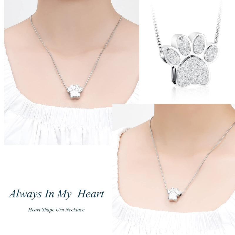 zeqingjw Pet Cremation Jewelry for Ashes Pendant Paw Print Pet Heart Urn Necklace Memorial Keepsake Jewelry for Pet/Dog's/Cat's Ashes Paw-Silver