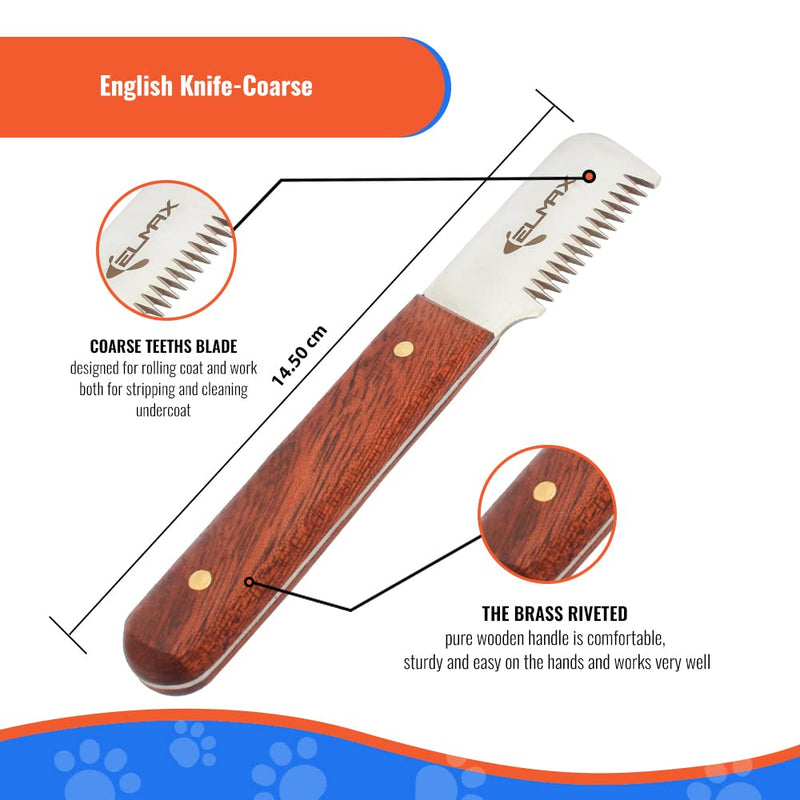 Elmax Professional Stripping Knife for dogs (Pack of 6), Best for Removing Unwanted Undercoat, Blades are made of Stainless Steel with Wooden Handle Grip (Right-Handed, Rosewood)