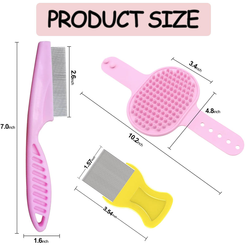 4Pack Pet Grooming Brush Kit, Aoche Dog Bath Brush Flea Comb for Dogs Pet Shampoo Brush Soothing Massage Rubber Comb Flea Lice Comb Cat Tear Stain Comb Dog Brush for Shedding Pink+Yellow - PawsPlanet Australia