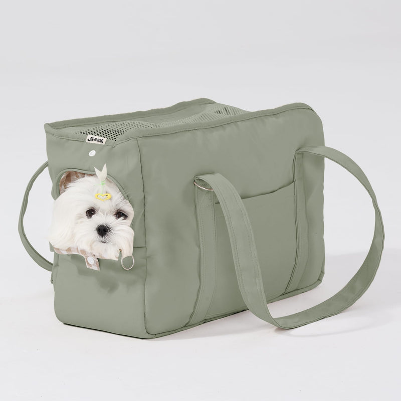 Pet Dog Casual Crossbody Bag, Hands-Free One Shoulder Soft Edged Pet Bag, Fully Open Sunroof Cover with Mesh Window and Large Front Pocket, Pet Carrier Purse for Small Dog Cat?Can Hold 10 Pounds? Green-2