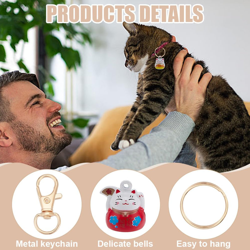 WEBEEDY 9 PCS Lucky Cat Collar Bells 3 Styles Pet Collar Bells Charm with Key Rings Brass Fortune Cat Collars Charms Loud Sound Small Animal Pendant for DIY Bag Keychain Home Decoration Supplies - PawsPlanet Australia