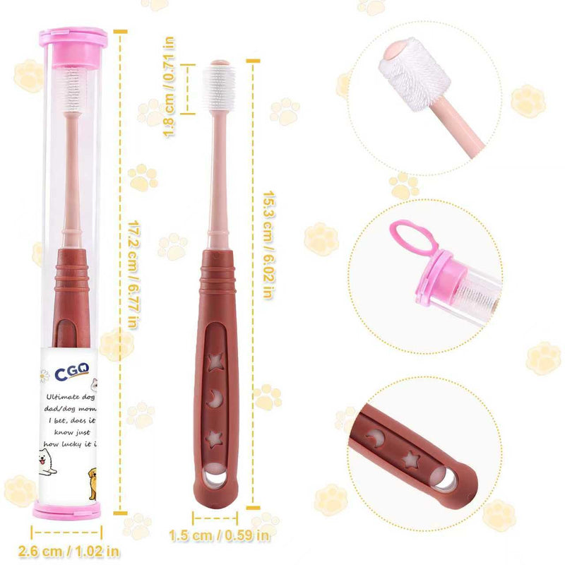 CGO Silicone 360° Toothbrush for Small Dogs & Cats - 3 Pack Round Head Pet Toothbrush, Gentle Chewable Brush with Soft Bristles, Dental Care Kit for Puppy Kitten Oral Hygiene (2 Orange, 1 Brown) 2 Orange and 1 Brown