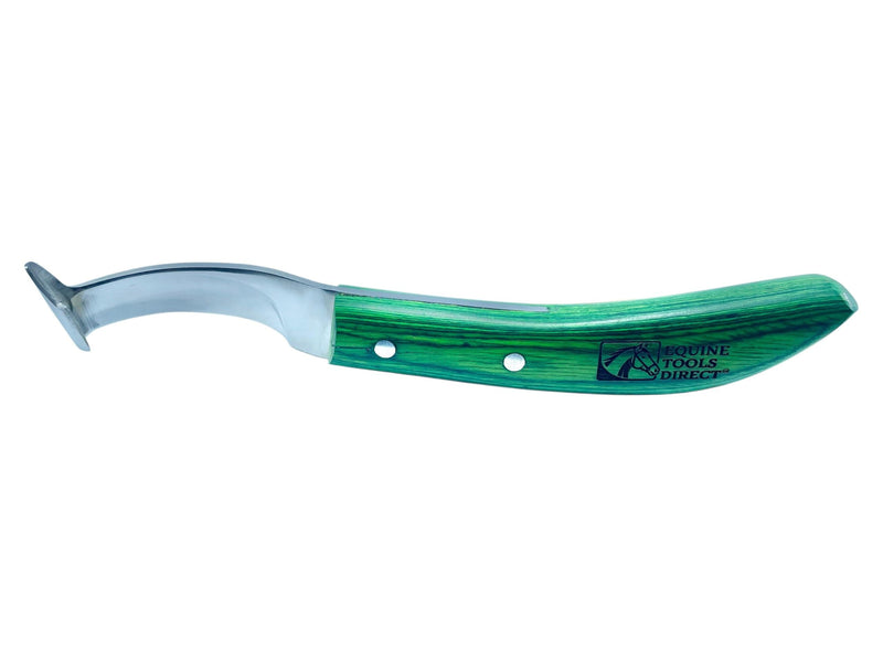 Straight Blade Hoof Knife with Rhino Hook, J2 420 Magnetic Stainless Steel, Right-Hand, Ergonomic Green Handle, Professional Farrier Trimming Tool