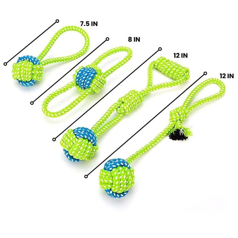 Tater's Choice 4pc Rope Toy Set, Durable Cotton Knotted Woven Pet Dog Toy Rope Set for Small to Medium Dogs, Eco-Friendly Cotton Rope Toys - PawsPlanet Australia