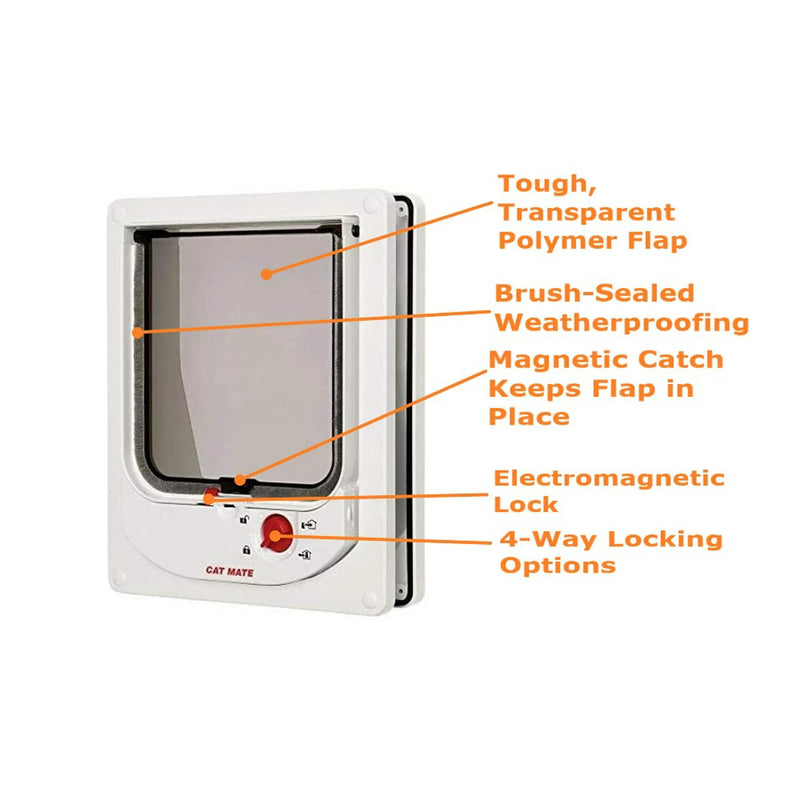Cat Mate 4-Way-Locking Electromagnetic Cat Flap (254) - Exclusive Entry Collar Magnet Operated, for Small to Average-Sized Cats, for UPVC, Wood and Wall, White