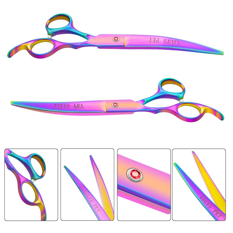 LILYS PET Professional PET DOG Grooming Coated Titanium scissors suit Cutting&Curved&Thinning shears (7.0 inches, Rainbow)… 7.0 inches - PawsPlanet Australia
