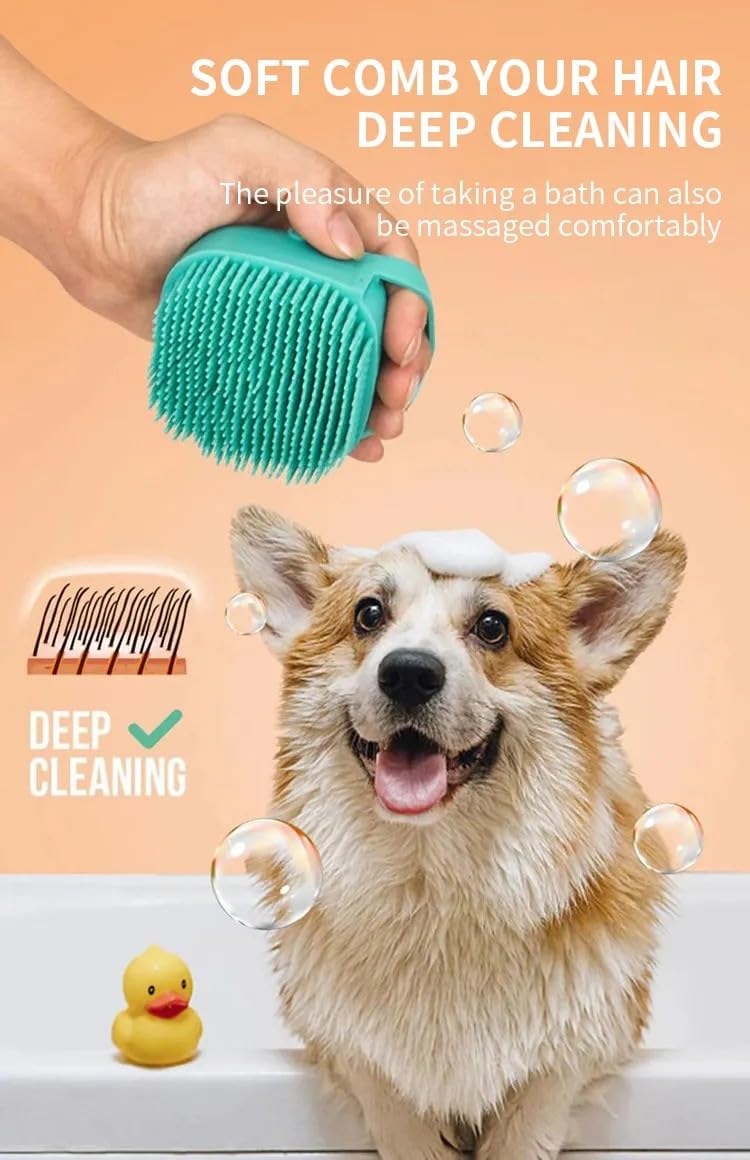 Pet Bath Brush & Shampoo Dispenser/Dog Scrubber/Washing Brush/Premium Silicone - Safe, Effective Grooming for Dogs & Cats - Portable, Easy-to-Use - Keep Your Pet Clean, Fresh & Happy! (Blue) - PawsPlanet Australia