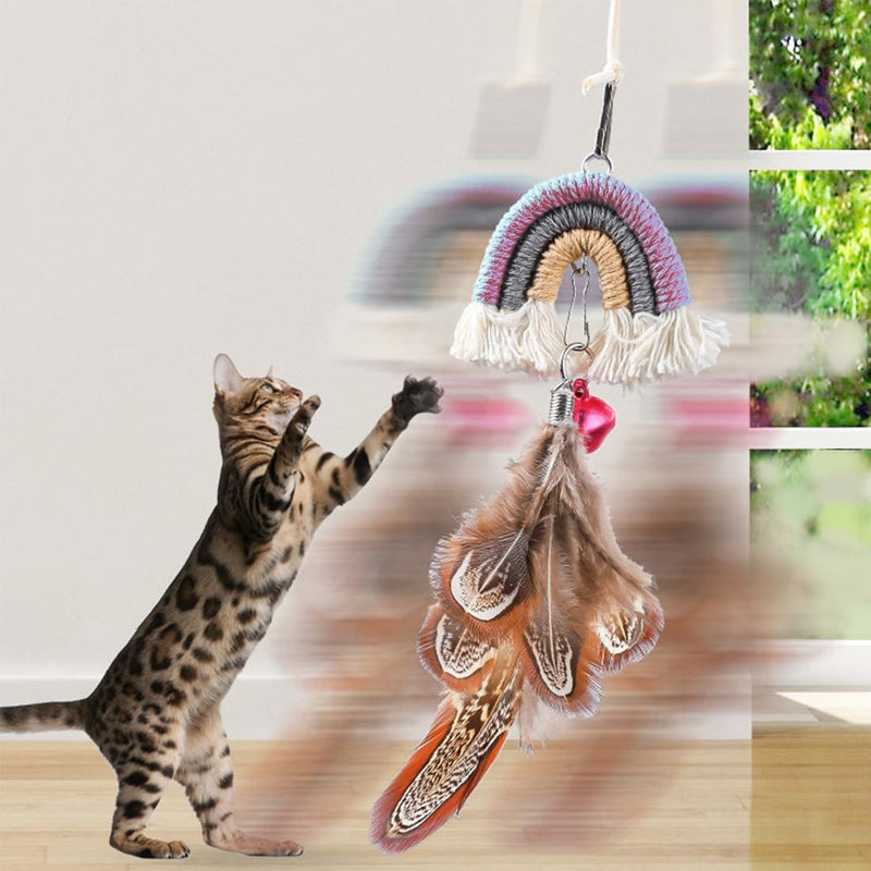 Cat Chew Toys 5 Piece Set, Indoor Interactive Teasing Cotton Rope Feather Toys, Safe Dental Cleaning and Teething Toys for All Cats