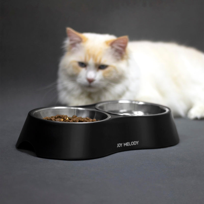 Joy Melody Non Slip Food and Water Bowl Set with Stand for Cat, Samll Dog, Rabbit, Stainless Steel Elevated Kitten Feeder, Anti Vomiting Dish for Puppy, Bunny, Dishwasher Safe, Whisker Fatigue Black - PawsPlanet Australia