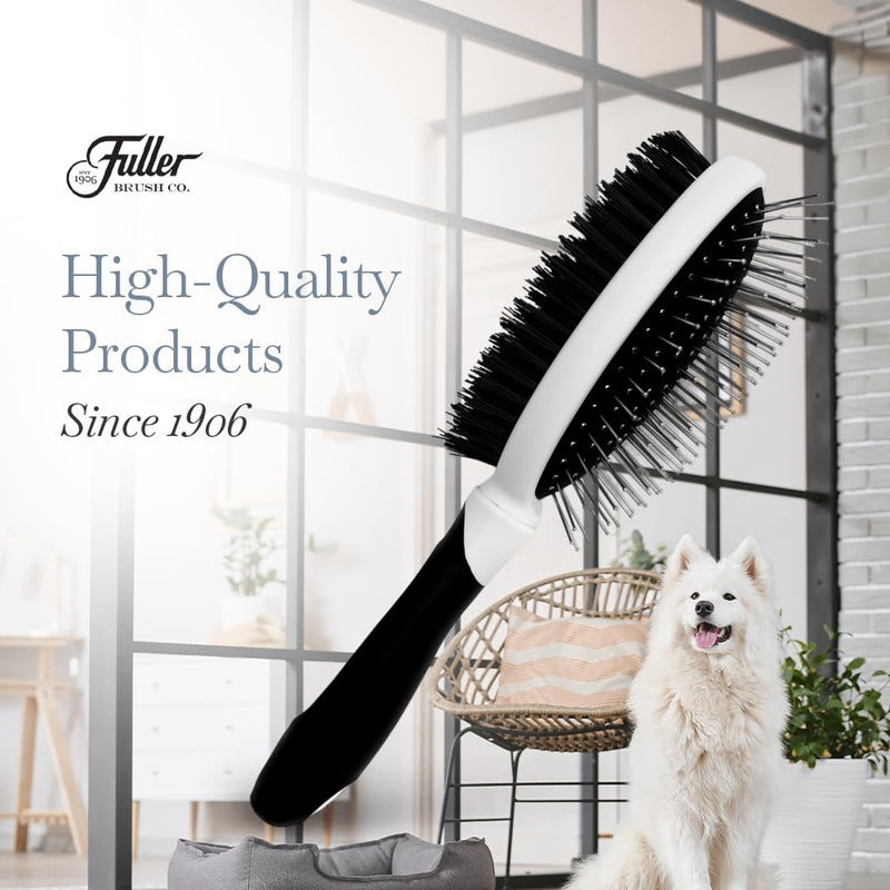 Fuller Brush 2-in-1 Double-Sided Pet Brush - Electroplated Round-Ended Steel Pins Positioned Into a Flexible Cushion on One Side & Nylon Bristles - Remove Shedding - Tool For Grooming Dogs & Cats - PawsPlanet Australia