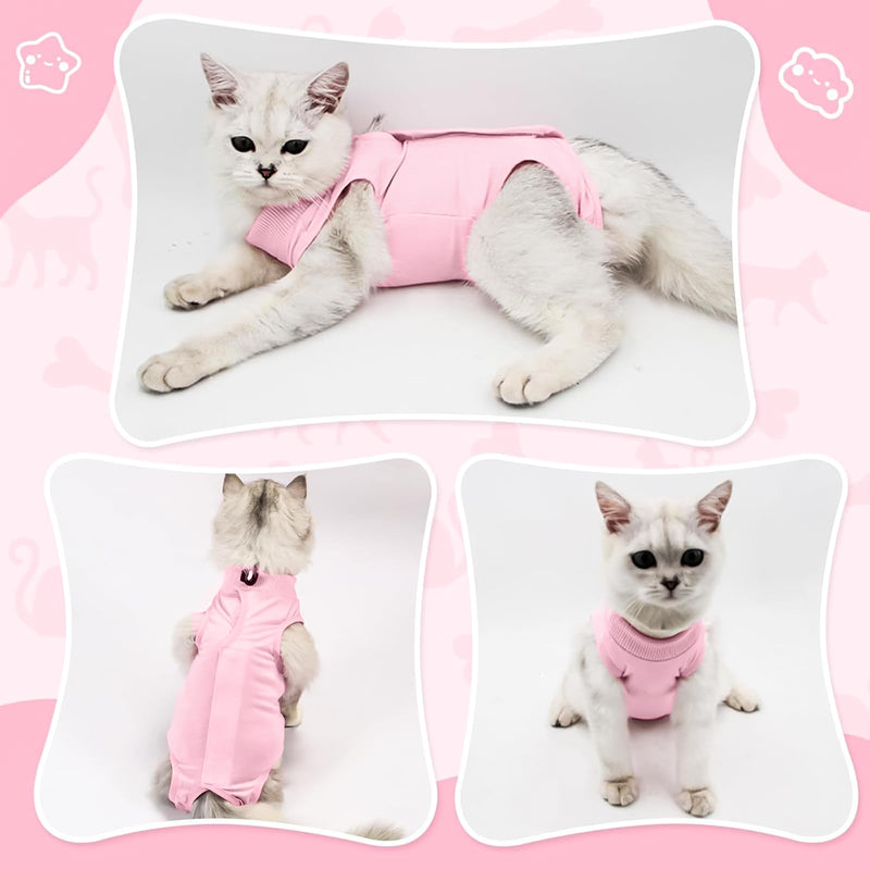 Cat Recovery Suit Breathable Cat Romper Anti-Leak Body for Pets E Collar Alternative Surgical Suit for Abdominal Wounds (Pink, S) Pink