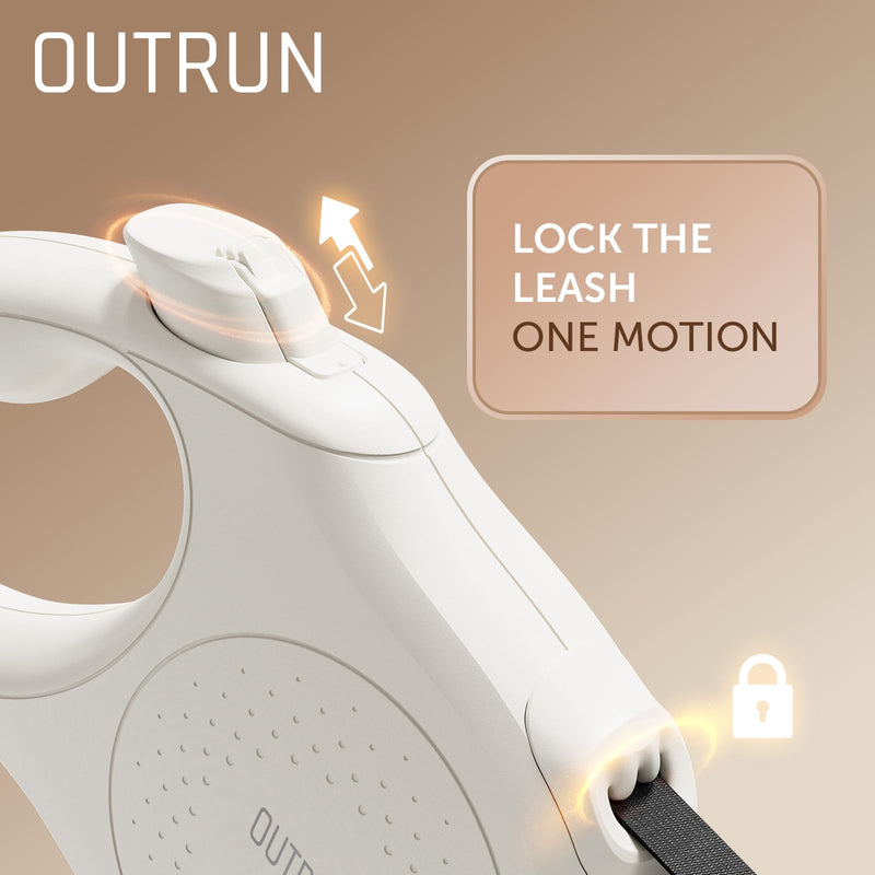OUTRUN Dog Leash Retractable 16 FT Walking Leash up to 55 lb, Strong Nylon Tape No Tangle, Heavy Duty One-Handed Brake Lock Perfect for Small & Medium Sized Dogs and Pets (Starlight White) - PawsPlanet Australia