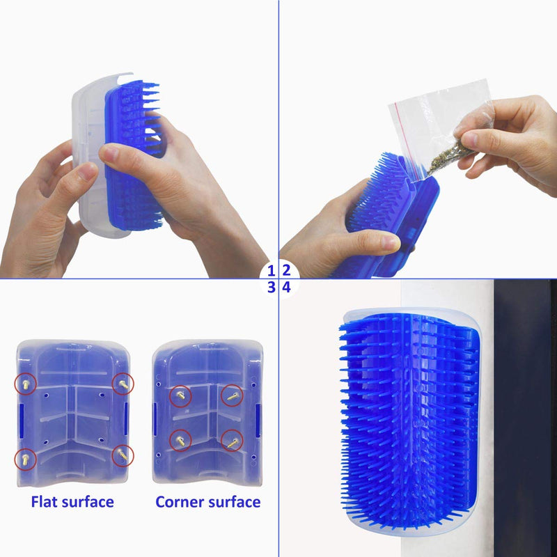 2 Pack Self Grooming Wall Brush for Cats and Dogs - Cat Groomer with Catnip, Massage Comb Tool for Long & Short Fur Pets (Blue) Blue