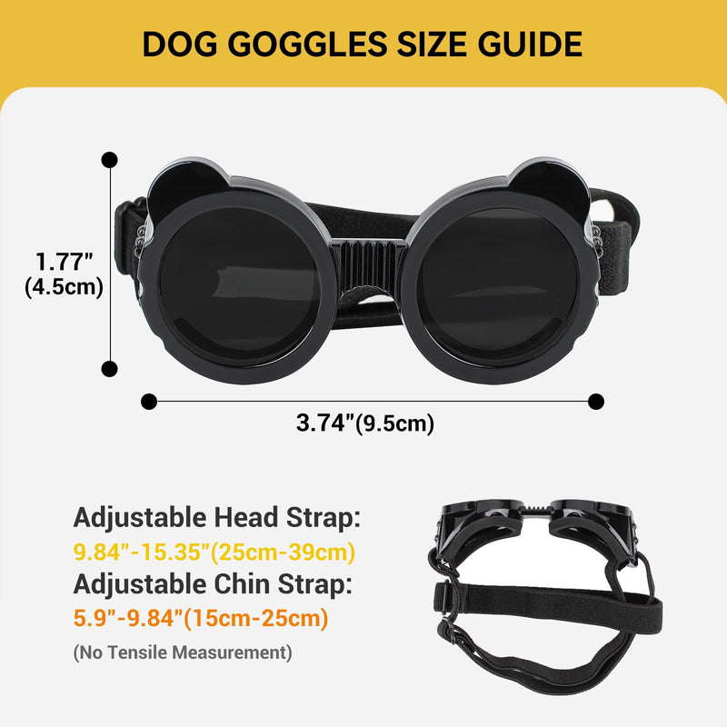 Dog Goggles for Small Dog UV/Wind/Dust Protection Dog Sunglasses for Small Breed with Adjustable Strap - Black - PawsPlanet Australia