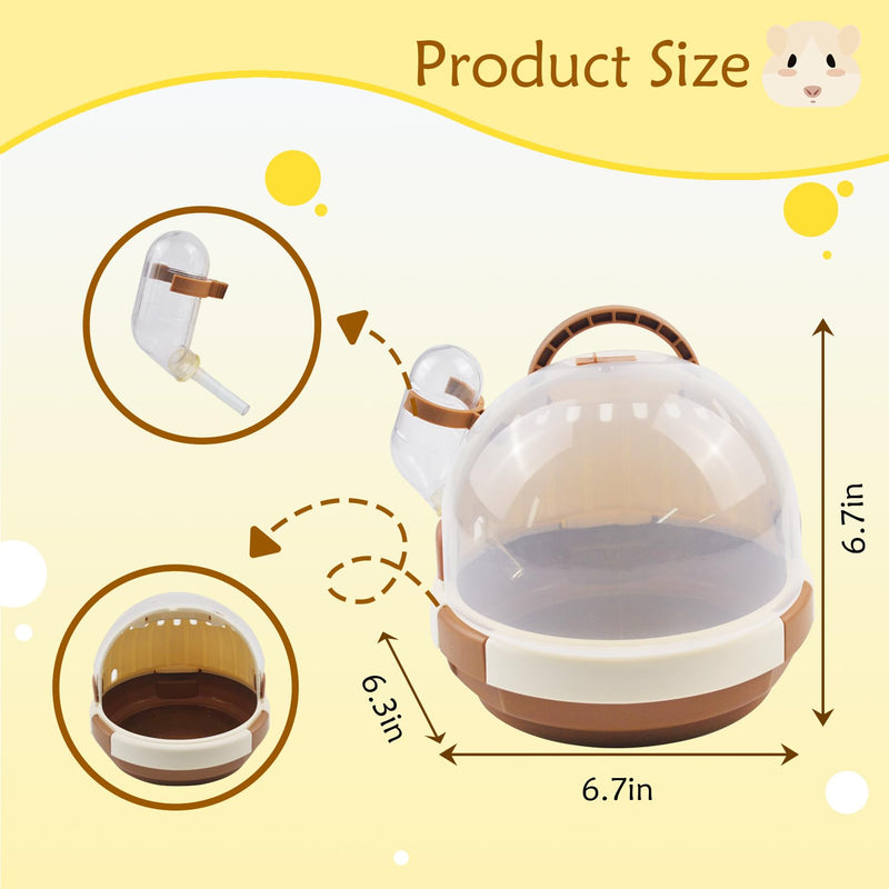 Hamster Carrier Cage Portable Cages Small Animals Carry Travel Case with Water Bottle Plastic Breathable Guinea Pig Outgoing Cage for Dwarf Hamster Ferret Chinchillas Hedgehog (Brown) 【Brown】