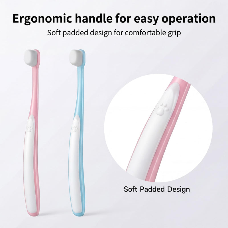 2 Pcs Puppy Toothbrush, Ultra Soft Mini Head Toothbrush for Small Dogs & Soft Dog Toothbrushes, Deep Dental Cleaning for Puppies, Kittens & Tiny Pets (Light Blue + Pink) Light Blue + Pink