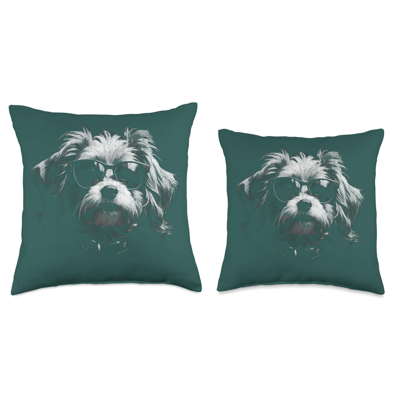 Fashion Dog Pet Owner Sunglasses Sarcastic Retro Mom & Dad Throw Pillow 16x16