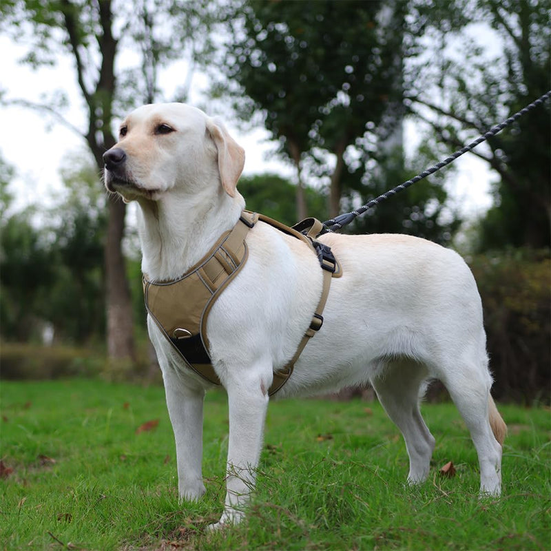Dog Harness with Airtag Holder, No-Pull Tactical Service Dogs Vest with Handle, Escape Proof Freedom Outdoor Easy Walk Jacket with Back Front Clip for Small Medium Large Breeds,Khaki,M Khaki - PawsPlanet Australia