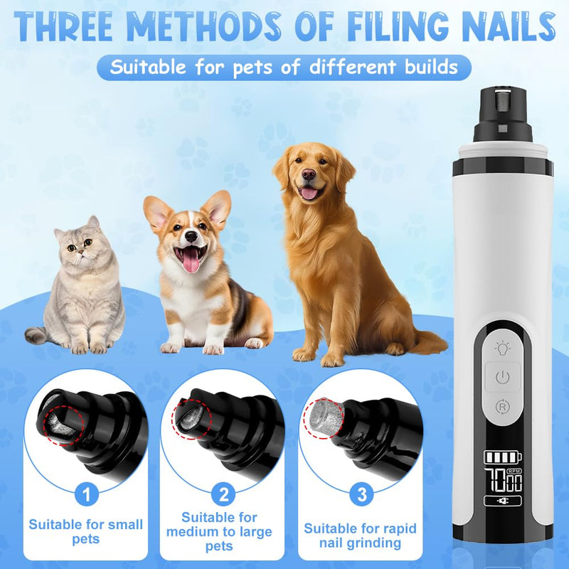 Silent Groom Pro Nail Grinder, Cordless Dog Claw Grinders with LED Light and 3 Speeds, 2000mAh USB Rechargeable Dog Nail Trimmer, Electric Nail File for Dogs Cats Thick Nails (1Pcs+2 Heads)