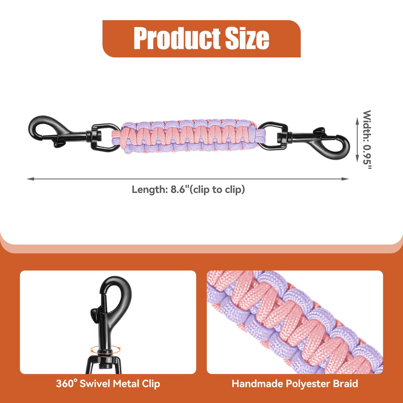 Dog Collar Safety Clip with Dual Clasps,Handmade Backup Safety Strap for Dog Harness, Collars and No Pull Harness Connectors (Pink & Light Purple) Pink & Light Purple