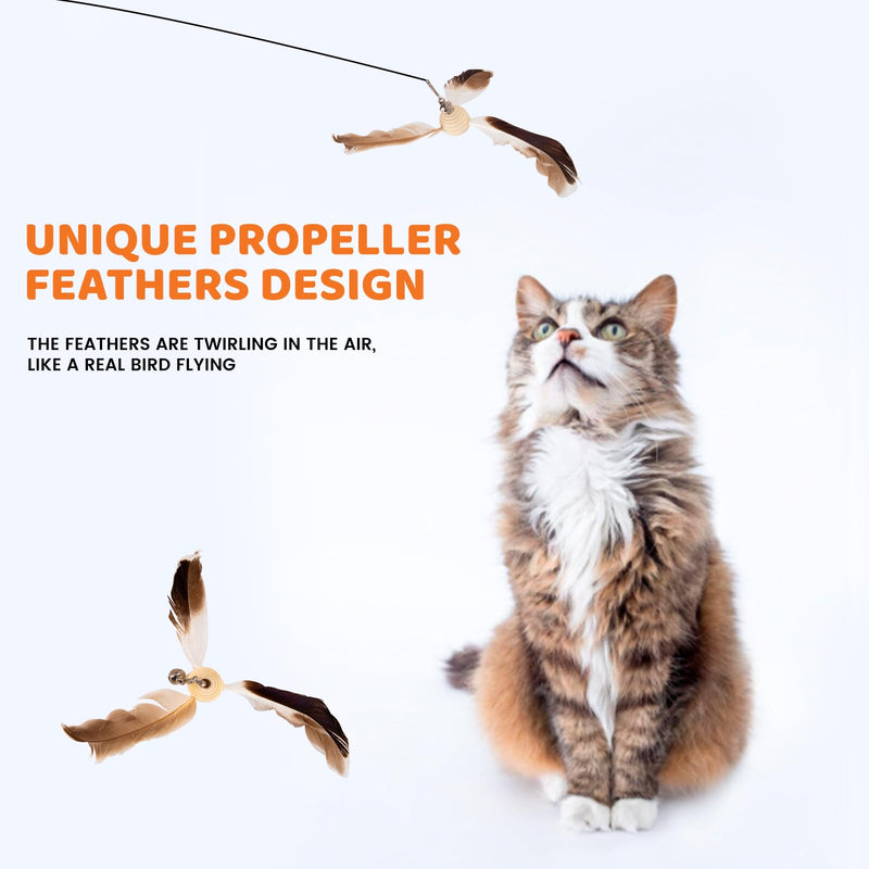 8pcs Spinning Feather Propeller Refills for Cat Wand Toy, Cat Toy Wand Attachment Replacement with Lobster Clasp, Spining Propeller Toys, Propeller Toy with Bell (Brown) - PawsPlanet Australia