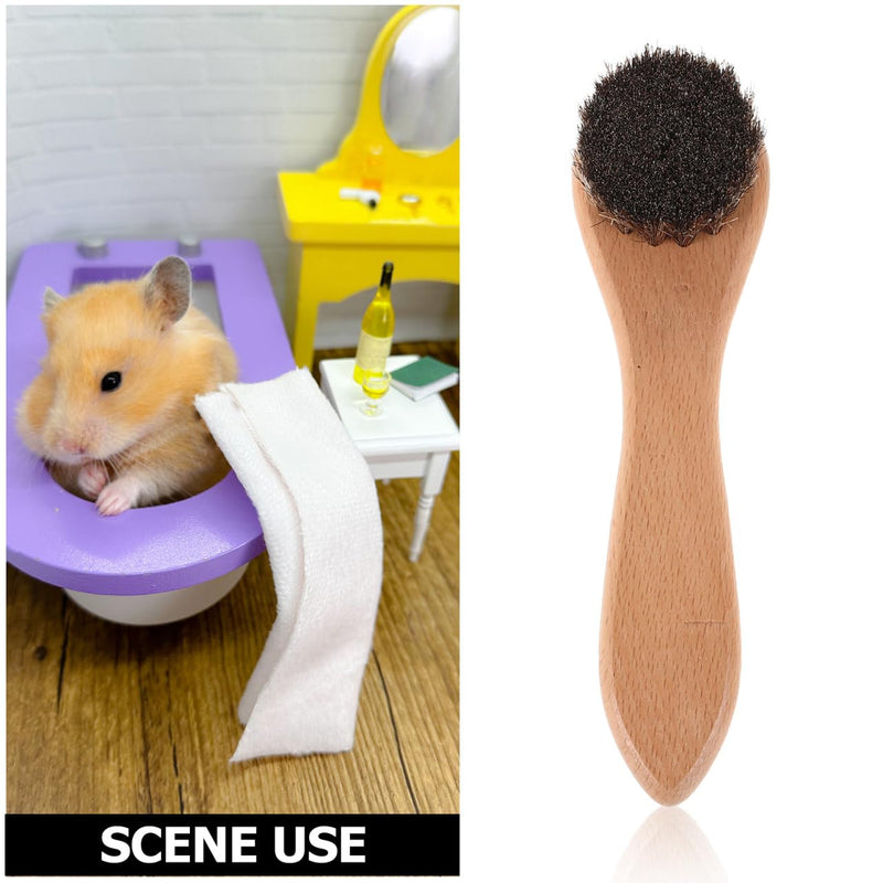 VANZACK 2Pcs Soft Bristle Pet Bathing Brush with Wood Handle for Hamsters Guinea Pigs Rabbits Small Animal Grooming and Bath Care