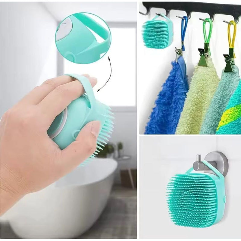 Dog Bath Brush, Soft Silicone Rubber Bristle Shampoo Dispenser/Grooming/Washing Brush Scrubber with Handle for Short & Long Haired Dogs/Cats Pet Massage Brush Dog Soap Brush/Scrubber BLUE - PawsPlanet Australia