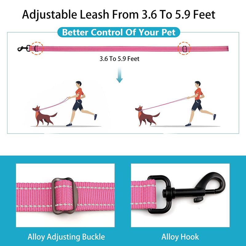 Reflective Dog Collar and Leash Set with Safety Locking Buckle Nylon Pet Collars Adjustable for Small Medium Large Dogs 3 Sizes(Hotpink&M) M Hotpink