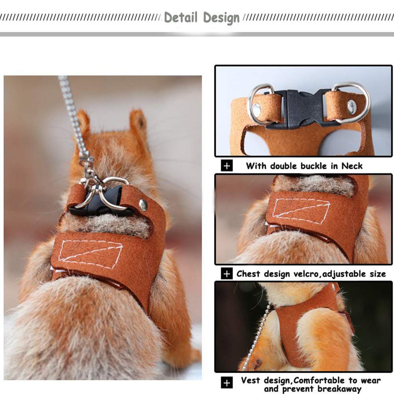 Squirrel Traction Rope Strap Anti-Biting Chain Rope, Adjustable Vest, Small Animal Walking Harness with Lead Leash, Hamster Gerbil Rat Mouse Ferret Chinchilla Small Animal Walking Leash Black - PawsPlanet Australia