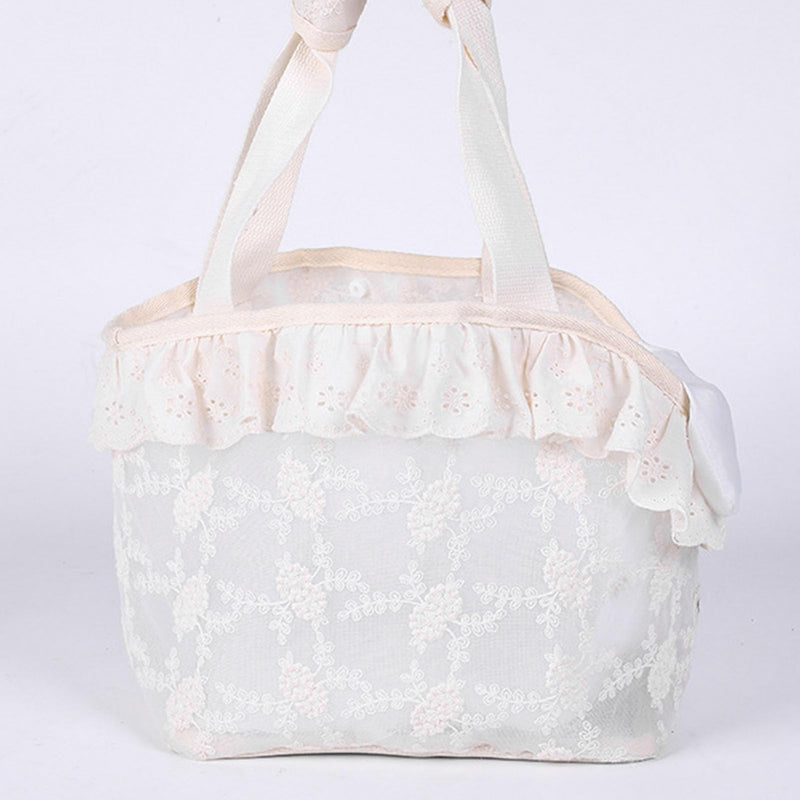 Lace Dog Cat Purse Carrier Breathable Large Capacity Prevents Breaking D Ring Pet Travel Handbag Beige (L) - PawsPlanet Australia