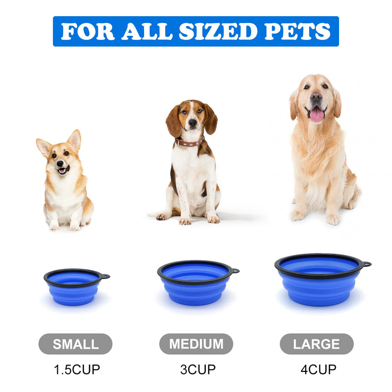 COLLAPSIBLE Dog Cat Bowls 2 Pack Travel Dog Bowls Portable Pet Water Bowl Dog Cat Food Feeder Walking Hiking Camping Bowl for Small Medium Large Dogs Light Blue & Dark Blue - PawsPlanet Australia