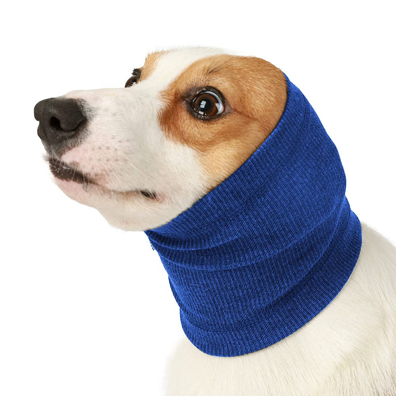 Meifsou Dog Calming Head Wrap, No Shake Quiet Ears for Dogs Anxiety Relief, Original Ear Covers Pet Calming Hoodie for Thunder, Lightning, Fireworks, Vet Visits, High Stretch Ribbed Fabric, Blue S S(Head Circle:9.8"-16.1")