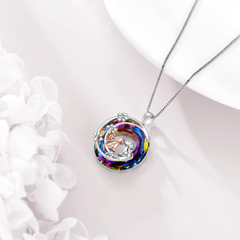 KQF Bee/Snowflake/Penguin/Horse/Cat/Dog Pet Jewelry Necklace for Women Sterling Silver Crystal Pendant Necklace Jewelry Gifts for Girls Girfriend cat and dog necklace - PawsPlanet Australia
