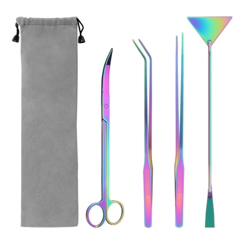 Quarium Aquascape Tools Kits, 4 in 1 Anti-Rust Aquatic Plant Aquascaping Tool Stainless Steel Black Tweezers Scissors Spatula for Aquarium Tank Clean Fish Tank Aquascape Tools Sets (Multicolor) Multicolor