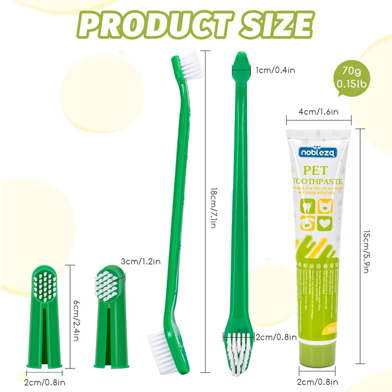 Nobleza 2 Pack Dog Toothbrush and Enzymatic Toothpaste Kit with 2 x Finger Toothbrush for Clean Pet Teeth, Eliminate Bad Breath, Remove Plaque and Tartar, Improve Gums Health and Pet Oral Hygiene Care Green 1 count (Pack of 2)