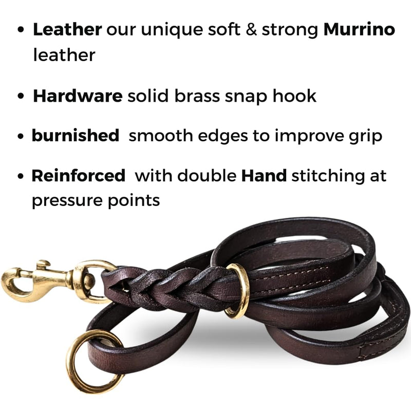 Dog Leash | Heavy Duty Leather Training Leashes, Solid Brass Connector Snaps and Two Rings (Dark Brown, 6 Ft) Dark Brown - PawsPlanet Australia