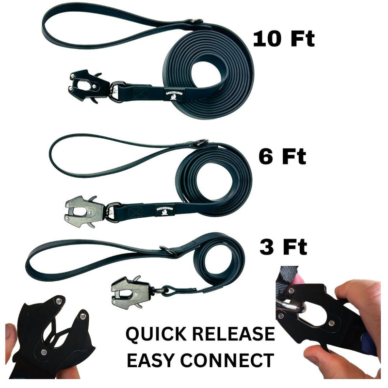 Heavy Duty Waterproof Dog Leash - Large Scissor Frog Quick Release Clasp, PVC Rubber Coated Nylon Training Lead for Large and X-Large Dogs, Odor Free, Durable, Easy to Clean, Nonslip Grip, Secure Hold 10FTLG BLACK PVC