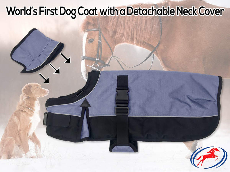 Derby Originals Ruff Pup 1200D Ripstop Waterproof Reflective Winter Dog Coat with Neck Cover and Harness Compatible Opening 220G 26" Charcoal/Black - PawsPlanet Australia
