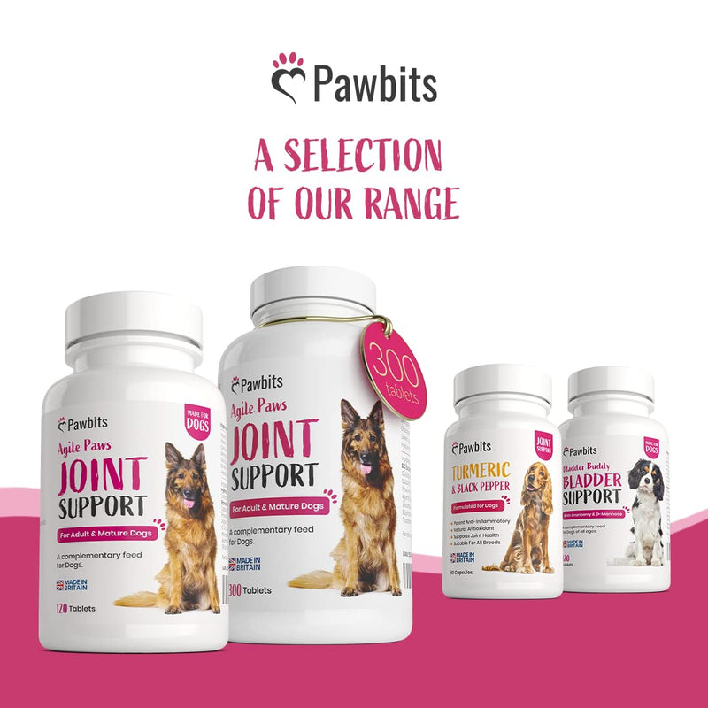 Pawbits 120 Adult Senior Dog Hip & Joint Supplements for Older Mature Dogs. High Strength Green Lipped Mussel Supplement for Elderly Dogs with Stiff Joints - Glucosamine, Vitamin C & E 120 tablets - PawsPlanet Australia