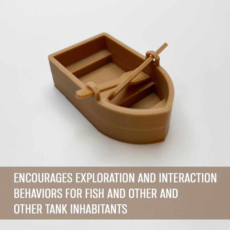 Floating Mini Rowboat Decor for Aquarium, Mini Boat Decorative Aquarium Floater, Floating Rowboat with 2 Paddles, Classic and Minimalist Design, Brown, RB-5000 - PawsPlanet Australia