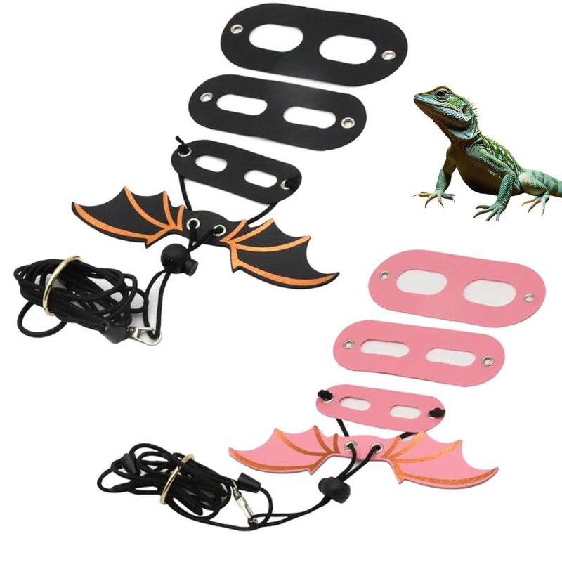 Bearded Dragon Leash and Harness Set - Adjustable Three Sizes (S/M/L) Escape-Proof Harness, with Gold-Black and Pink-Gold Wing Design | Suitable for Lizards, Iguanas, and Small Reptiles - PawsPlanet Australia
