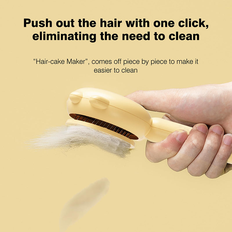 Cat Brush for Shedding, Self-Cleaning Hair Brush with Release Button for Indoor Cats, Soft Silicone Grooming Comb for Long and Short Haired Cats, Cute & Effective Pet Hair Remover Tool, Yellow - PawsPlanet Australia