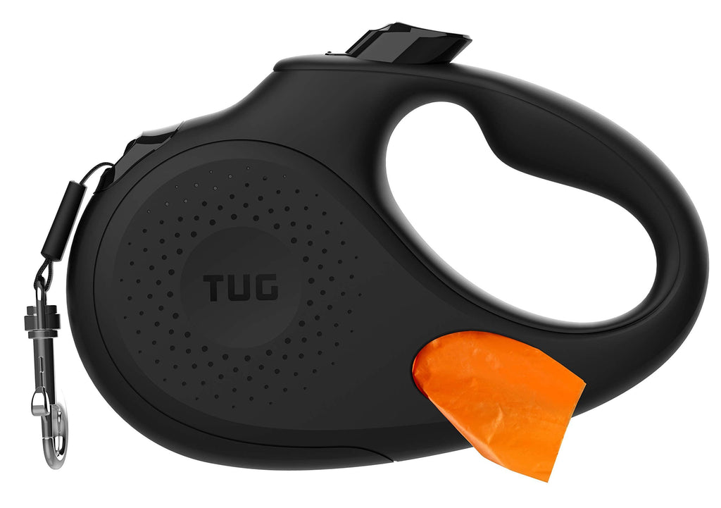 TUG Oval 360° Tangle-Free Retractable Dog Leash with Integrated Waste Bag Dispenser (Small, Black) Small