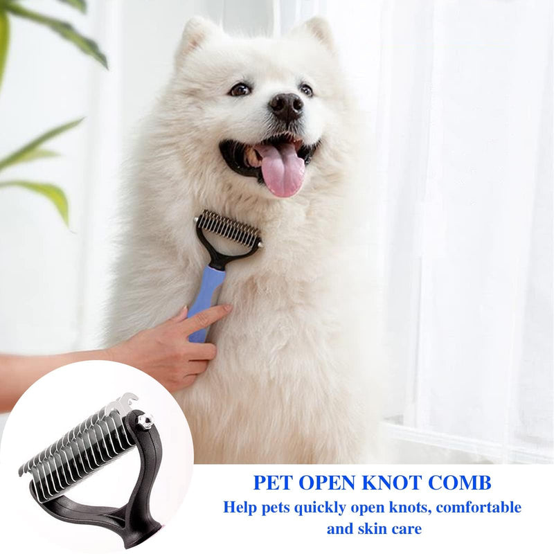 Dog Brush Long Hair, Cat Deshedding Brush Animals Stainless Steel Double Sided Deshedding Tool for Long, Medium and Short Hair (Blue) Blue+Comb