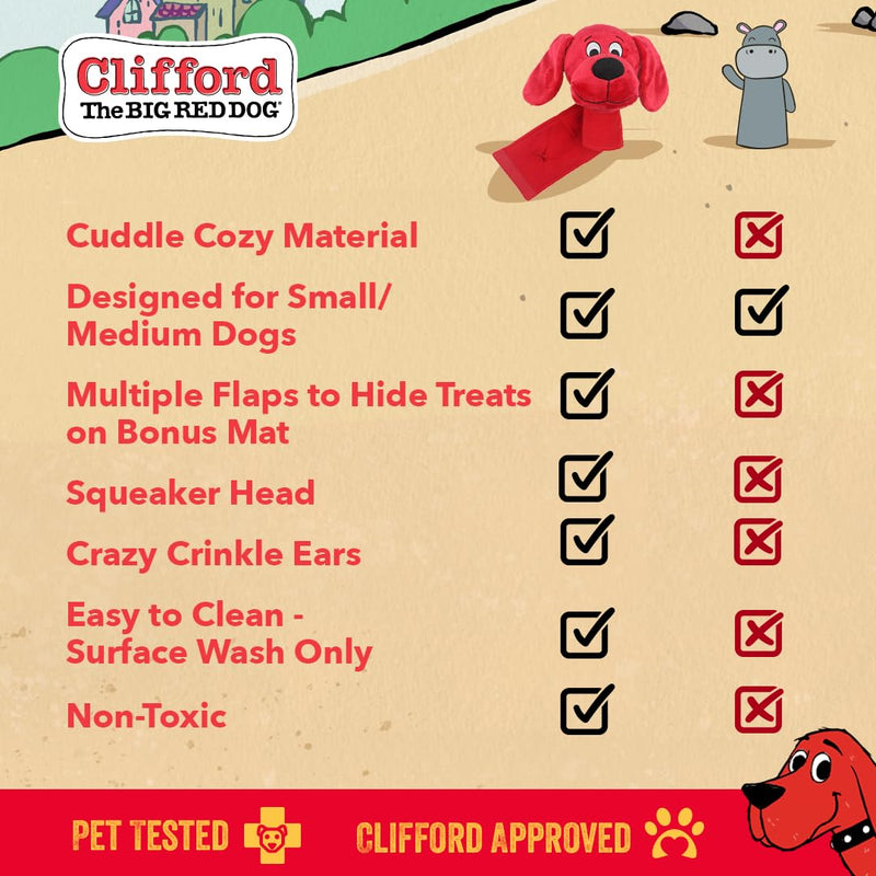 Clifford® Snug Snuffy Treat Mat Combo | Mini Treat Snuffle Mat for Dogs + 6" Plush Dog Toy | Hide 'n Seek, Cozy Comfort, Sensory Stimulation with Squeaker and Crinkles - PawsPlanet Australia