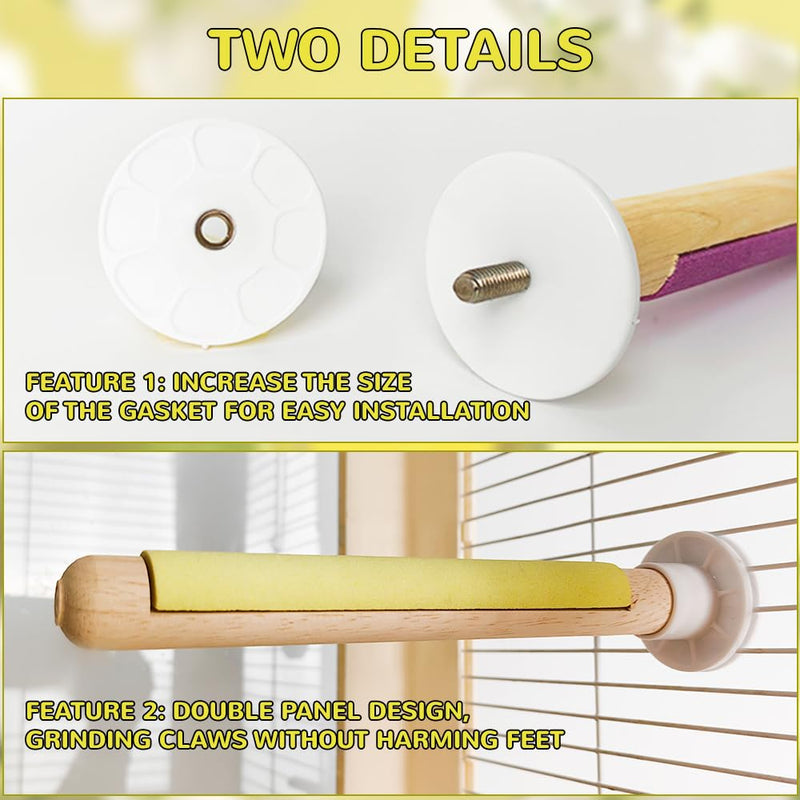 2-Pack 7.8" Bird Perches with Sandy Grip Natural Wood & Stand for Small Birds Cage Accessories for Parakeets, Cockatiels, Lovebirds; Foot Health & Nail Care - PawsPlanet Australia