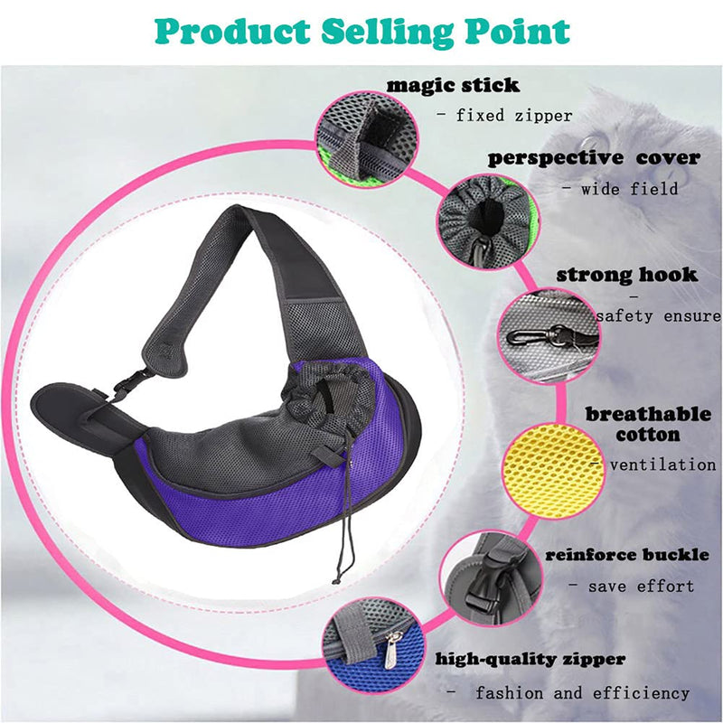 Pet Dog Sling Carrier, Breathable Mesh Portable Travel Safe Pet Sling Shoulder Bag Carrier with Adjustable Non-Slip Shoulder Strap for Small Dogs Cats Puppy Large Purple - PawsPlanet Australia