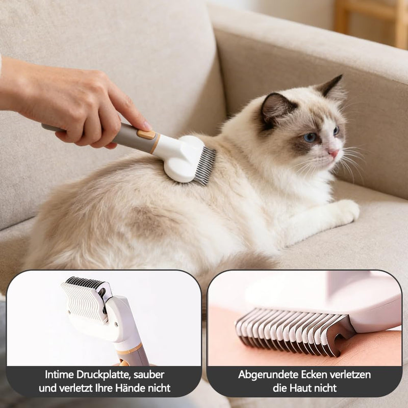 3-in-1 Cat Brush Long Hair and Dog Brush, Cat Brush with Release Button, Stainless Steel Dematting Comb, Removes Undercoat & Loosens Knots, with Massage Bristles & One Button Hair Removal - PawsPlanet Australia
