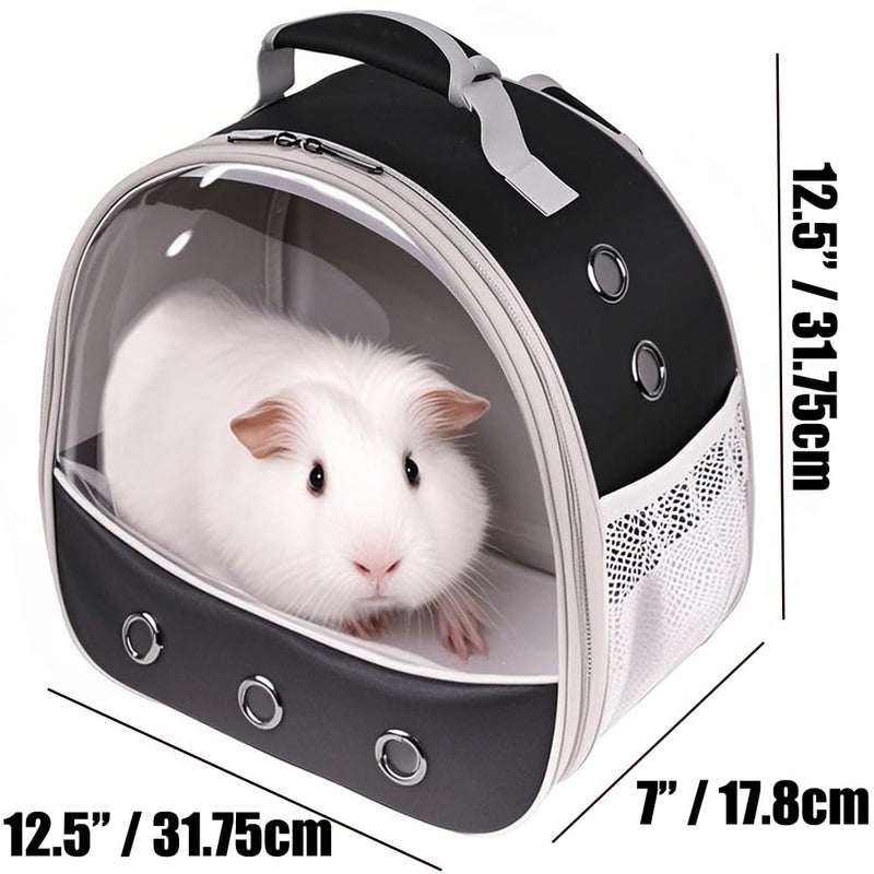 Small Animal Pet Carrier Backpack for 2 Guinea Pig, Hedgehog Carrier Portable Travel Cage with 7 Ventilation Holes, Clear Front Window and Soft Double-Sided Support and Comfy Fit Mat Black - PawsPlanet Australia