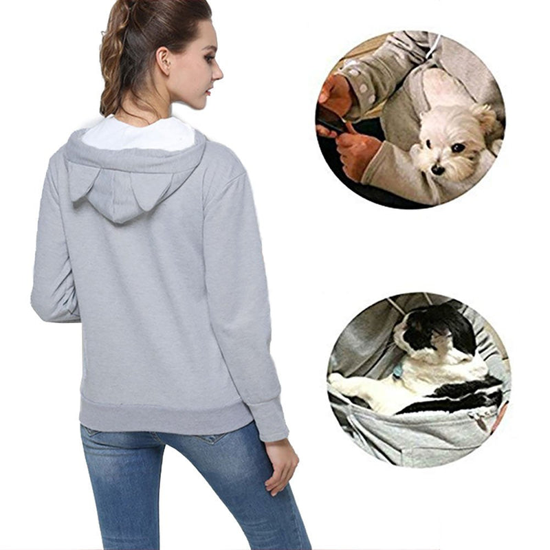 Womens Pet Carrier Shirts Kitten Puppy Holder Animal Pouch Hood Sweatshirt X-Large-XX-Large Light Grey - PawsPlanet Australia